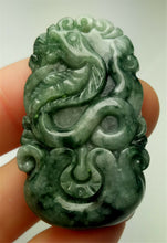 Load image into Gallery viewer, 10% OFF- Certified Natural Jadeite Emerald A*Jade HandCarved Lucky Snake Pendant A7273