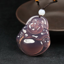 Load image into Gallery viewer, 10% OFF- Certified Natural Icy Purple-Pink Emerald A Jade Handcrafted Happy Buddha Pendant