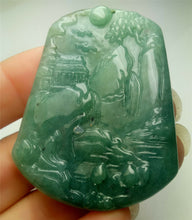 Load image into Gallery viewer, 10% OFF- Certified Natural Blue Green Jadeite Emerald A*Jade HandCarved Beautiful Landscape Pendant A0697
