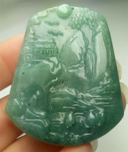 Load image into Gallery viewer, 10% OFF- Certified Natural Blue Green Jadeite Emerald A*Jade HandCarved Beautiful Landscape Pendant A0697