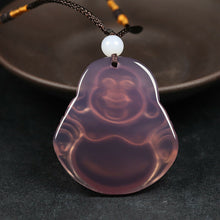 Load image into Gallery viewer, 10% OFF- Certified Natural Icy Purple-Pink Emerald A Jade Handcrafted Happy Buddha Pendant