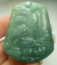 Load image into Gallery viewer, 10% OFF- Certified Natural Blue Green Jadeite Emerald A*Jade HandCarved Beautiful Landscape Pendant A0697
