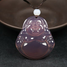 Load image into Gallery viewer, 10% OFF- Certified Natural Icy Purple-Pink Emerald A Jade Handcrafted Happy Buddha Pendant
