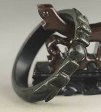 Load image into Gallery viewer, 60/61/62mm Certified Natural Emerald A Jade HandCarved Double Dragons-Flower Bracelet Bangle A1940 with Gift Box