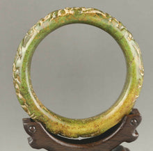 Load image into Gallery viewer, 59/60/61mm Certified Natural Green Yellow Jadeite Emerald A Jade HandCarved Flower Blossom Bracelet Bangle A1940 with Gift Box
