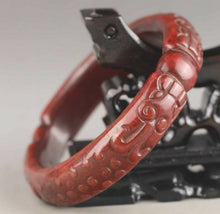 Load image into Gallery viewer, 60/61/62mm Certified Natural Red Jadeite Emerald A Jade HandCarved Ancient Double Dragons Bracelet Bangle A1940
