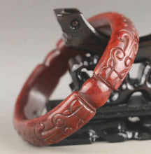 Load image into Gallery viewer, 60/61/62mm Certified Natural Red Jadeite Emerald A Jade HandCarved Ancient Double Dragons Bracelet Bangle A1940