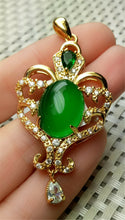 Load image into Gallery viewer, 10% OFF- Certified Natural Jadeite Emerald A*Jade Handcrafted Oval Pendant-GP 925 Sterling Silver Necklace with Gift Box