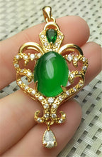 Load image into Gallery viewer, 10% OFF- Certified Natural Jadeite Emerald A*Jade Handcrafted Oval Pendant-GP 925 Sterling Silver Necklace with Gift Box