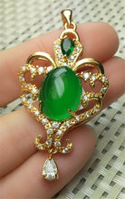 Load image into Gallery viewer, 10% OFF- Certified Natural Jadeite Emerald A*Jade Handcrafted Oval Pendant-GP 925 Sterling Silver Necklace with Gift Box
