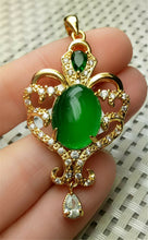 Load image into Gallery viewer, 10% OFF- Certified Natural Jadeite Emerald A*Jade Handcrafted Oval Pendant-GP 925 Sterling Silver Necklace with Gift Box