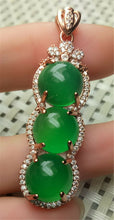 Load image into Gallery viewer, 10% OFF- Certified Natural Emerald A*Jade Handcrafted Lucky Beans Pendant-Rose GP 925 Sterling Silver Necklace with Gift Box