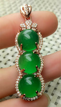 Load image into Gallery viewer, 10% OFF- Certified Natural Emerald A*Jade Handcrafted Lucky Beans Pendant-Rose GP 925 Sterling Silver Necklace with Gift Box