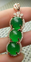 Load image into Gallery viewer, 10% OFF- Certified Natural Emerald A*Jade Handcrafted Lucky Beans Pendant-Rose GP 925 Sterling Silver Necklace with Gift Box