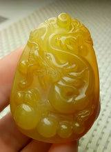 Load image into Gallery viewer, 10% OFF- Certified Natural Yellow Jadeite Emerald A*Jade HandCarved Dragon Pendant with Gift Box