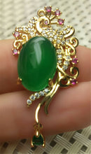 Load image into Gallery viewer, 10% OFF- Certified Natural Emerald A*Jade Handcrafted Lucky Phoenix Pendant-GP 925 Sterling Silver Necklace with Gift Box