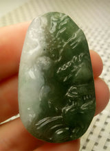 Load image into Gallery viewer, 10% OFF- Certified Natural Oily Green Jadeite Emerald A*Jade HandCarved Beautiful Landscape Pendant A2689