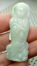 Load image into Gallery viewer, 10% OFF- Certified Natural Jadeite Emerald A*Jade Handcarved Blessing Guanyin Pendant A0083