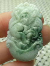 Load image into Gallery viewer, 10% OFF- Certified Natural Jadeite Emerald A*Jade HandCarved Lucky Monkey Pendant A9187