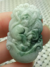 Load image into Gallery viewer, 10% OFF- Certified Natural Jadeite Emerald A*Jade HandCarved Lucky Monkey Pendant A9187