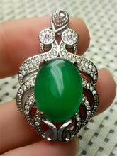 Load image into Gallery viewer, 10% OFF- Certified Natural Emerald A*Jade Handcrafted Oval Jade Pendant-White Gold 925 Sterling Silver