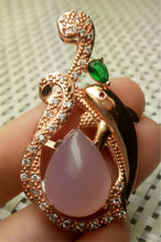 Load image into Gallery viewer, 10% OFF- Certified Natural Emerald A*Jade Handcrafted Pink Jade Pendant-Dolphin Rose Gold 925 Sterling Silver