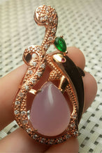 Load image into Gallery viewer, 10% OFF- Certified Natural Emerald A*Jade Handcrafted Pink Jade Pendant-Dolphin Rose Gold 925 Sterling Silver