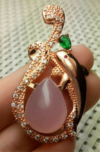 Load image into Gallery viewer, 10% OFF- Certified Natural Emerald A*Jade Handcrafted Pink Jade Pendant-Dolphin Rose Gold 925 Sterling Silver