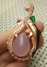 Load image into Gallery viewer, 10% OFF- Certified Natural Emerald A*Jade Handcrafted Pink Jade Pendant-Dolphin Rose Gold 925 Sterling Silver