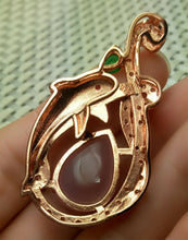 Load image into Gallery viewer, 10% OFF- Certified Natural Emerald A*Jade Handcrafted Pink Jade Pendant-Dolphin Rose Gold 925 Sterling Silver