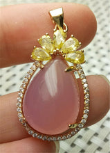 Load image into Gallery viewer, 10% OFF- Certified Natural Emerald A*Jade Handcrafted Pink Jade Pendant-Gold 925 Sterling Silver A2123