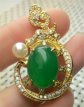 Load image into Gallery viewer, 10% OFF- Certified Natural Emerald A*Jade Handcrafted Oval Green Jade Pearl Pendant-Gold 925 Sterling Silver A2017