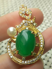 Load image into Gallery viewer, 10% OFF- Certified Natural Emerald A*Jade Handcrafted Oval Green Jade Pearl Pendant-Gold 925 Sterling Silver A2017