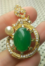 Load image into Gallery viewer, 10% OFF- Certified Natural Emerald A*Jade Handcrafted Oval Green Jade Pearl Pendant-Gold 925 Sterling Silver A2017