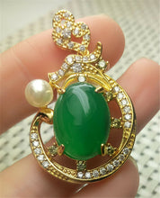 Load image into Gallery viewer, 10% OFF- Certified Natural Emerald A*Jade Handcrafted Oval Green Jade Pearl Pendant-Gold 925 Sterling Silver A2017