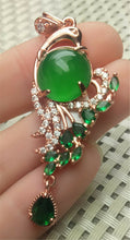 Load image into Gallery viewer, 10% OFF- Certified Natural Emerald A*Jade Handcrafted Green Jade Phoenix Pendant-Rose Gold 925 Sterling Silver A2028