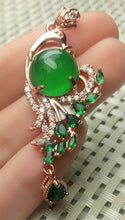 Load image into Gallery viewer, 10% OFF- Certified Natural Emerald A*Jade Handcrafted Green Jade Phoenix Pendant-Rose Gold 925 Sterling Silver A2028