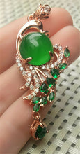 Load image into Gallery viewer, 10% OFF- Certified Natural Emerald A*Jade Handcrafted Green Jade Phoenix Pendant-Rose Gold 925 Sterling Silver A2028