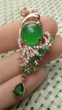 Load image into Gallery viewer, 10% OFF- Certified Natural Emerald A*Jade Handcrafted Green Jade Phoenix Pendant-Rose Gold 925 Sterling Silver A2028