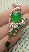 Load image into Gallery viewer, 10% OFF- Certified Natural Emerald A*Jade Handcrafted Green Jade Phoenix Pendant-Rose Gold 925 Sterling Silver A2028