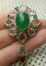 Load image into Gallery viewer, 10% OFF- Certified Natural Emerald A*Jade Handcrafted Oval Green Jade Pendant-925 Sterling Silver A2015