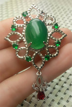 Load image into Gallery viewer, 10% OFF- Certified Natural Emerald A*Jade Handcrafted Oval Green Jade Pendant-925 Sterling Silver A2015