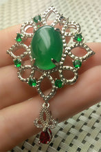 Load image into Gallery viewer, 10% OFF- Certified Natural Emerald A*Jade Handcrafted Oval Green Jade Pendant-925 Sterling Silver A2015