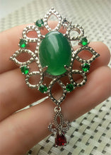 Load image into Gallery viewer, 10% OFF- Certified Natural Emerald A*Jade Handcrafted Oval Green Jade Pendant-925 Sterling Silver A2015