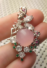 Load image into Gallery viewer, 10% OFF- Certified Natural Emerald A*Jade Handcrafted Pink Jade Flowers Pendant-925 Sterling Silver