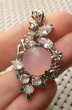 Load image into Gallery viewer, 10% OFF- Certified Natural Emerald A*Jade Handcrafted Pink Jade Flowers Pendant-925 Sterling Silver