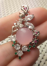 Load image into Gallery viewer, 10% OFF- Certified Natural Emerald A*Jade Handcrafted Pink Jade Flowers Pendant-925 Sterling Silver