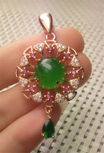 Load image into Gallery viewer, 10% OFF- Certified Natural Emerald A*Jade Handcrafted Green Jade Sun Flower Pendant-Rose Gold 925 Sterling Silver A2960