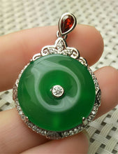 Load image into Gallery viewer, 10% OFF- Certified Natural Emerald A*Jade Handcrafted Green Jade Donut Pendant-925 Sterling Silver A2113
