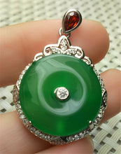 Load image into Gallery viewer, 10% OFF- Certified Natural Emerald A*Jade Handcrafted Green Jade Donut Pendant-925 Sterling Silver A2113